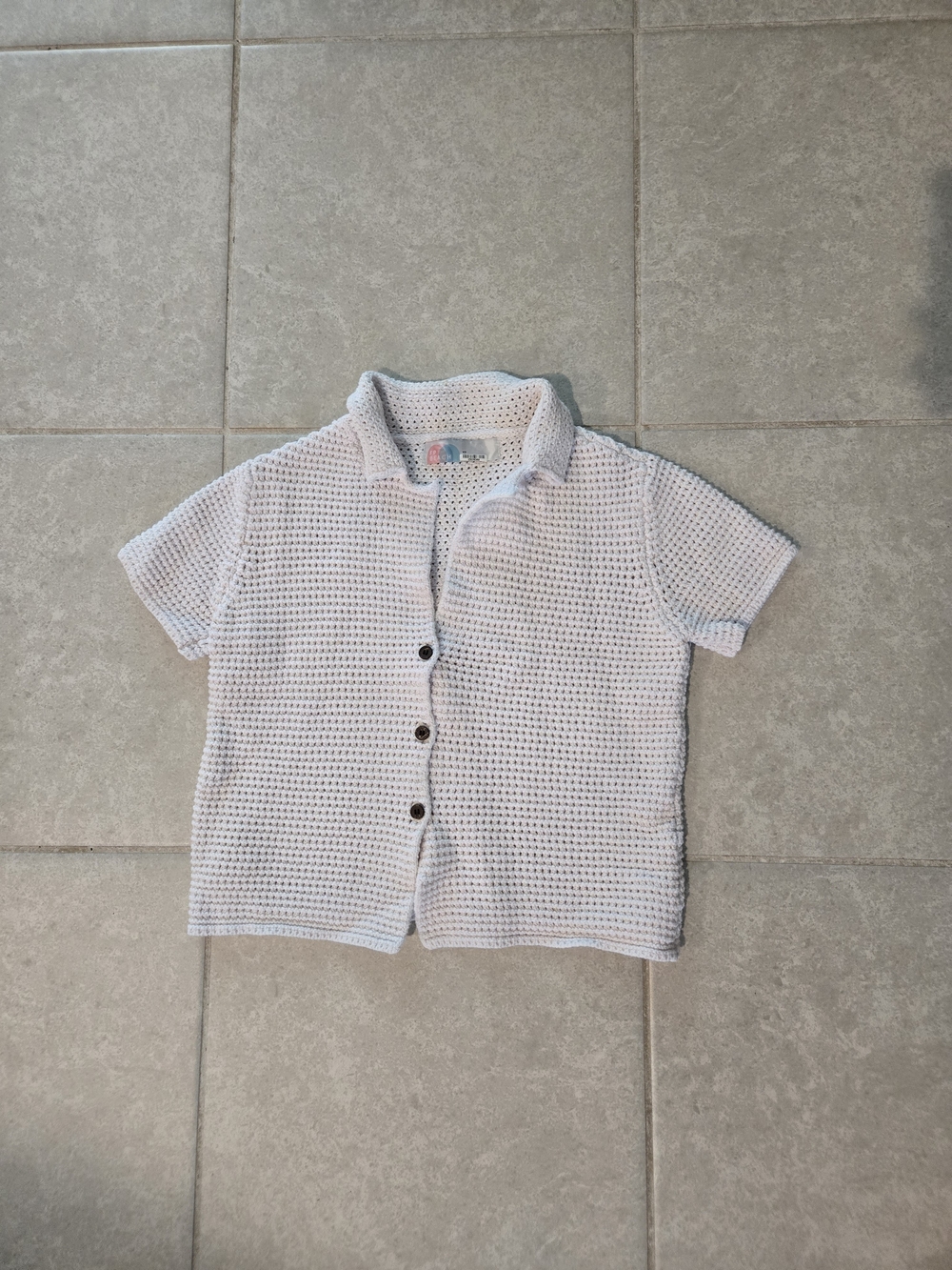 FP Beach White Crochet Knit Short Sleeve Shirt
